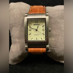 Benrus tank square face ladies watch with leather band Swiss movement